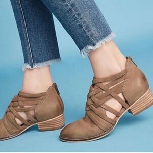 Anthropologie Seychelles So Blue Crisscross Open Weave Bootie 9.